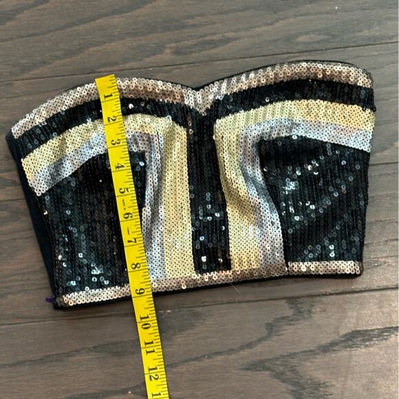 Bebe Black Silver Gold Sequin Strapless Bandeu Tube Top Size Small - Picture 4 of 5